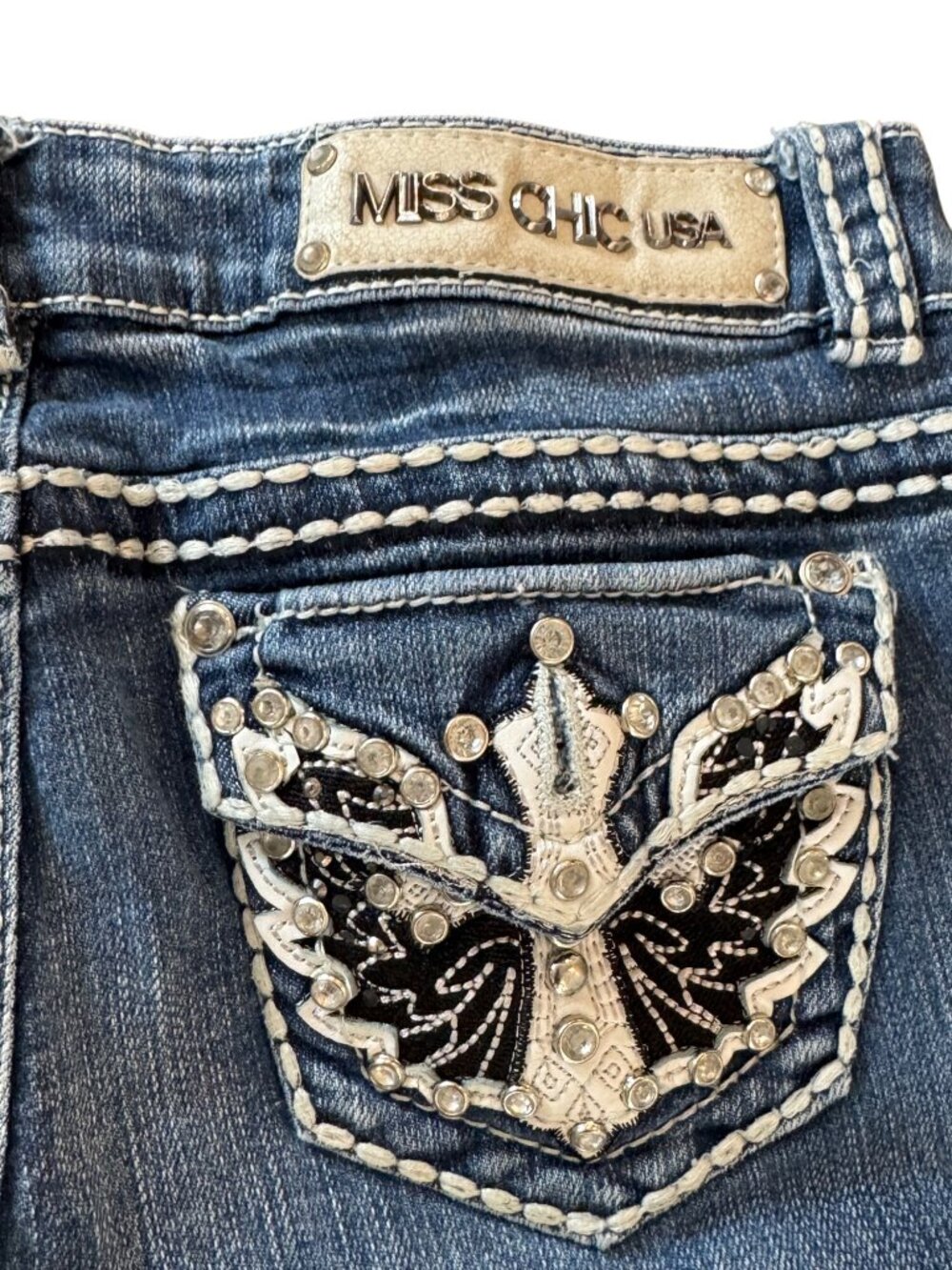 Vintage Y2K Miss Chic Womens Embellished Skinny Jeans Size 7 Blue Denim Style MC - Picture 5 of 6